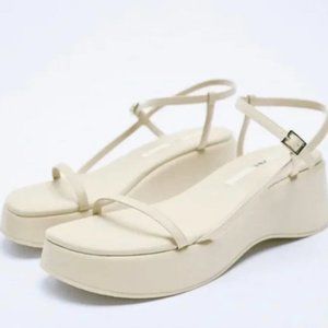Zara NWT Cream Strappy Platform Sandals
